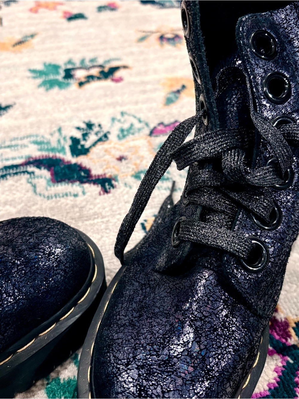 Dr. Martens Kids Shimmery Black Lace-Up Boots